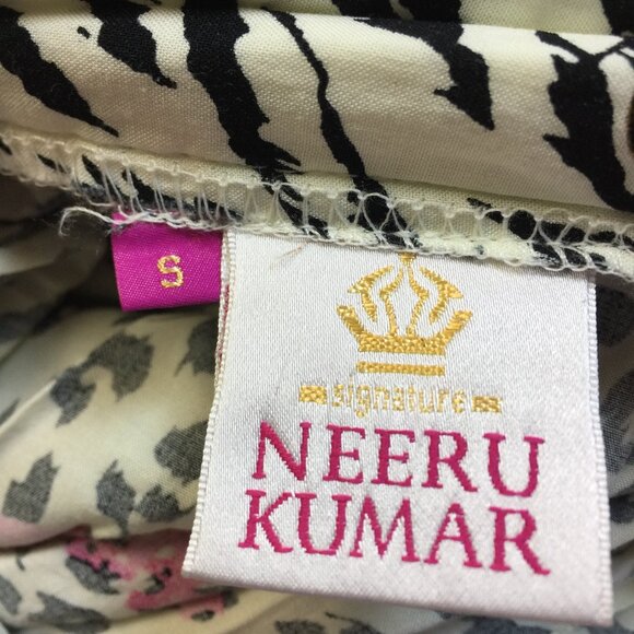 Neeru Kumar Maxi Skirt Sz S Womans White Black Pink Animal Floral Elastic Waist - Picture 3 of 14